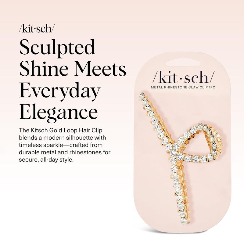 Kitsch Gold Loop-Shaped Hair Clip for Women with Rhinestones - Durable Metal, Strong Hold, & Elegant | Gold Hair Accessories | Ideal Gifts for Women - 1pc - Image 2